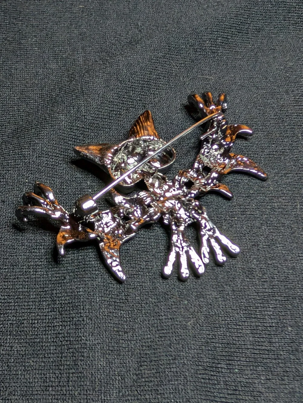 Bat Brooch Pin with Red Accent